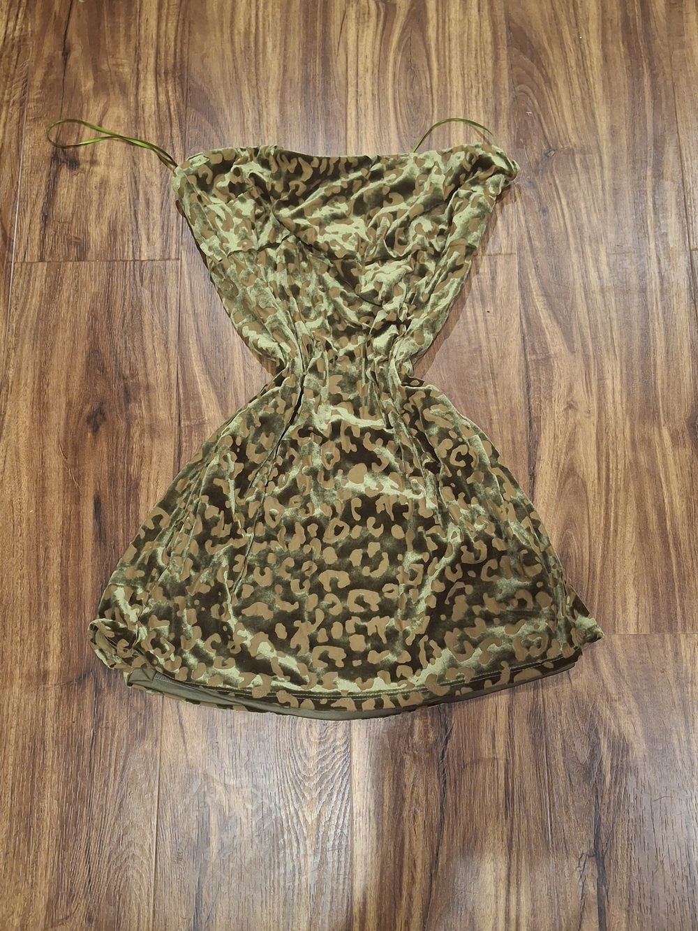 silence + noise Olive Green Velvet Leopard-Print Mini Dress
